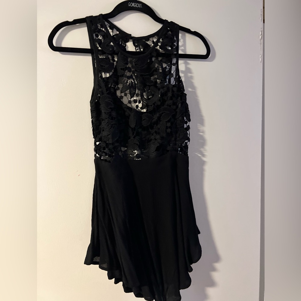 Lace romper with scalloped lace open back